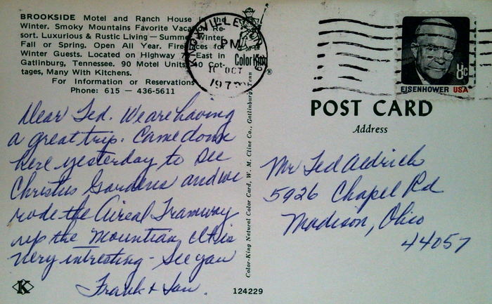 Brookside Lodge (Brookside Motel and Ranch House) - Vintage Postcard Back (newer photo)